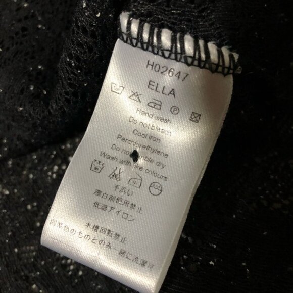 Anne Fontaine black white open knit lace collared long sleeve blouse sz 3 sheer - Picture 8 of 11